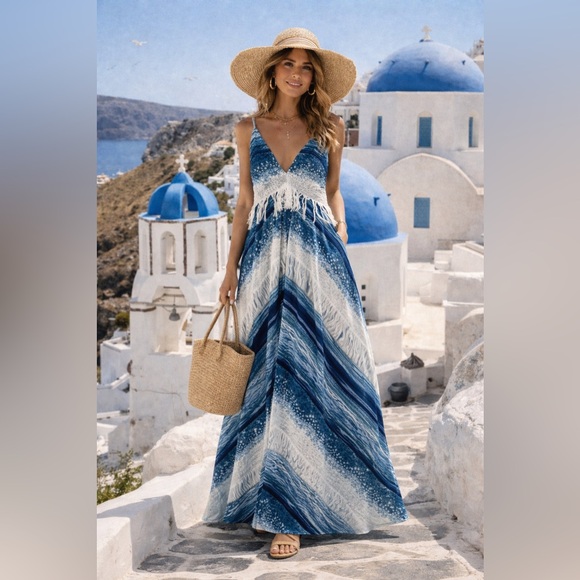 Lace The Label Dresses & Skirts - Lace The Label Blue & White Maxi Dress Size S – Greece Vacation Vibes NWT
